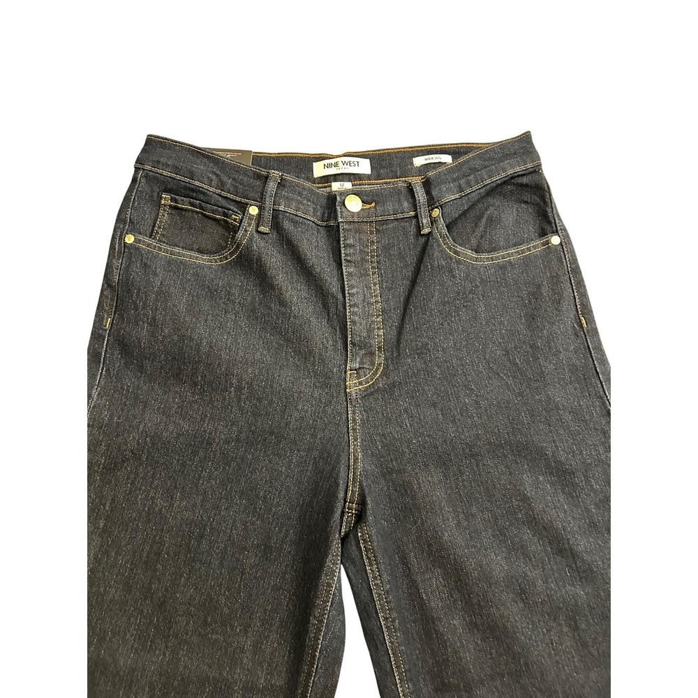 Nine West Jeans Wide Leg Pants Womens 12 Dark Blue New Cuffed High Rise Denim - Picture 5 of 11